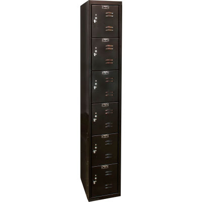 Hallowell Six Tier 6 Door Black Tie Steel Locker, 12"Wx18"Dx12"H, Black, Unassembled