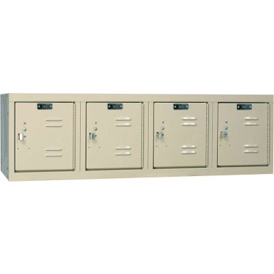 Hallowell Single Tier 4 Door Premium Wall Mount Locker, 12"Wx18"Dx14-3/4"H, Tan, Assembled