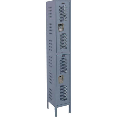 Hallowell U1518-2HDV Heavy-Duty Ventilated Locker Double Tier 15x21x36 2 Doors Unassembled Dark Gray