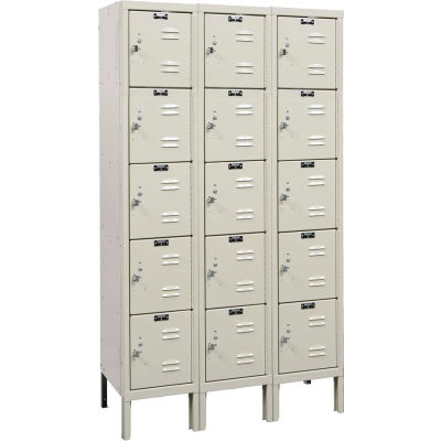 Hallowell Five Tier 15 Door Premium Steel Locker, 12"Wx12"Dx12"H, Tan, Assembled