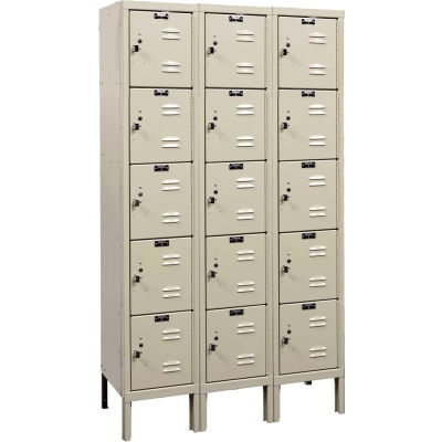 Hallowell Five Tier 15 Door Premium Steel Locker, 12"Wx15"Dx12"H, Tan, Assembled
