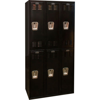 Hallowell Double Tier 6 Door Black Tie Steel Locker, 12"Wx18"Dx36"H, Black, Assembled