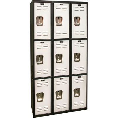 Hallowell Triple Tier 9 Door Black Tie Steel Locker, 12"Wx18"Dx24"H, Black/Light Gray, Assembled