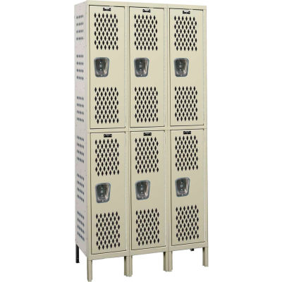 Hallowell U3558-2HDV Heavy-Duty Ventilated Locker Double Tier 15x15x36 - 6 Doors Unassembled - Tan