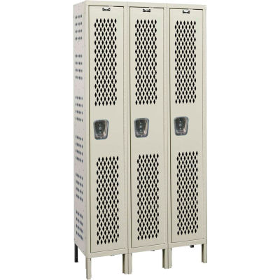 Hallowell Single Tier 3 Door Heavy-Duty Ventilated Locker, 18"Wx21"Dx72"H, Tan, Unassembled
