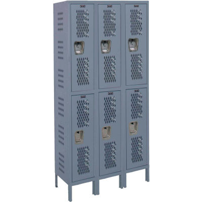 Hallowell Double Tier 6 Door Heavy-Duty Ventilated Locker, 18"Wx21"Dx36"H, Dark Gray, Assembled
