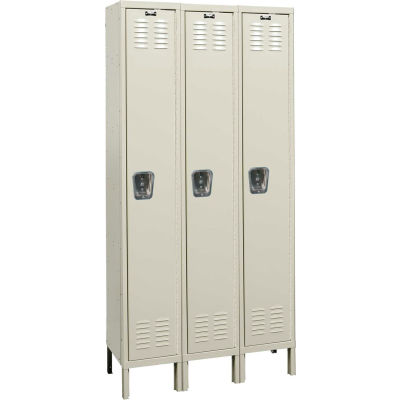 Hallowell Single Tier 3 Door Premium Steel Locker, 18"Wx24"Dx72"H, Tan, Unassembled