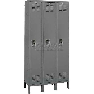 Hallowell Ready-Built Single Tier 3 Door Steel Locker, 12"Wx12"Dx72"H, Dark Gray, Assembled