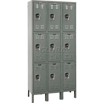 Hallowell Ready-Built Triple Tier 9 Door Steel Locker, 12"Wx12"Dx24"H, Dark Gray, Assembled