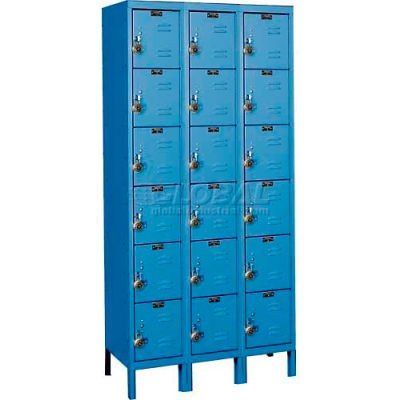 Hallowell Ready-Built Six Tier 18 Door Steel Locker, 12"Wx12"Dx12"H, Blue, Assembled