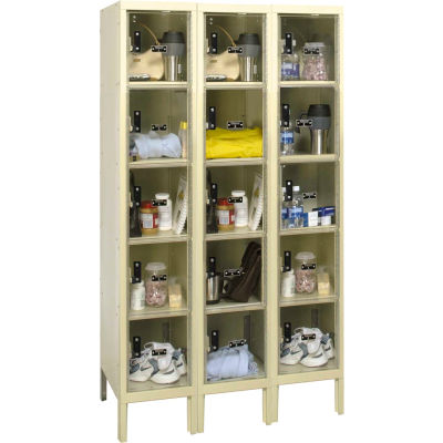 Hallowell Five Tier 15 Door Safety-View Plus Locker, 12"Wx12"Dx12"H, Tan, Assembled
