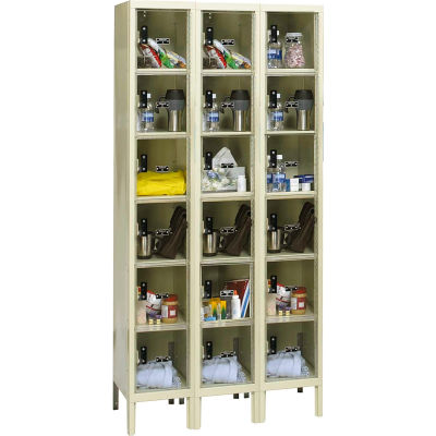 Hallowell Six Tier 18 Door Safety-View Locker, 12"Wx12"Dx12"H, Tan, Unassembled