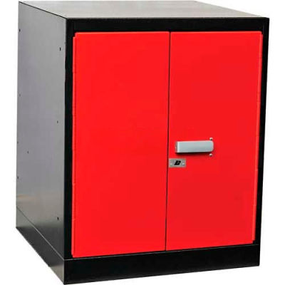 Fort Knox Workbench Pedestal -Doors, 24"x24"x 32", Black Body, Red Doors, 1-Wide