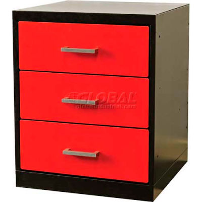 Fort Knox Workbench Pedestal-3 Drawer,18"x24"x 32",Black Body, Red Doors, 1-Wide