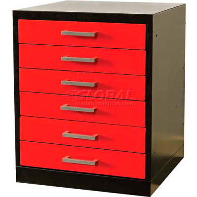Hallowell FKWP8432-6D-BR-HT Fort Knox Workbench Pedestal-6 Drawer,18"x24"x 32",Black Body, Red Doors