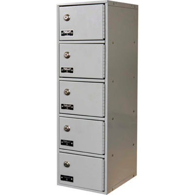 Hallowell 5 Door Tablet/Cell Phone Locker W/Key Locks, 9"Wx12"Dx30-1/2"H, Light Gray, Assembled