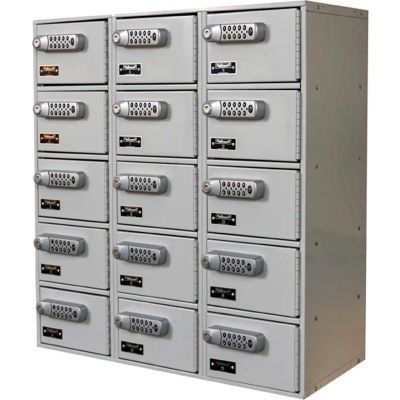 Hallowell 15 Door Tablet/Cell Phone Locker W/Digitech Locks, 27"Wx12"Dx30-1/2"H,Light Gray,Assembled