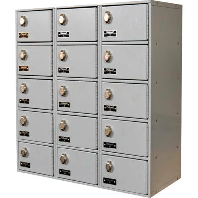 Hallowell 15 Door Tablet/Cell Phone Locker W/Hasp Locks, 27"Wx12"Dx30-1/2"H, Light Gray, Assembled
