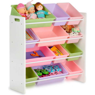 Kids Storage Organizer With 12 Assorted Bins, White, 33-1/4"W x 12-1/2"D x 36"H