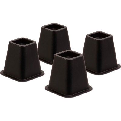 6-1/2"W x 6-1/2"L Square Bed Risers, Black, Plastic, Fits Up To 2-3/4" Diameter Post, 4 Pack