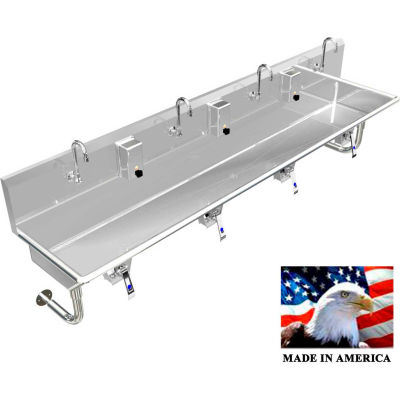 BSM Inc. Stainless Steel Sink, 4 User w/Knee Valve Operated Round Tube Mounted 84"L X 20"W X 8"D