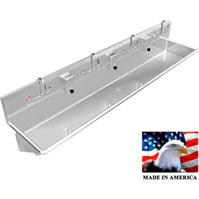 BSM Inc. Stainless Steel Sink, 4 User w/Manual Faucets, Wall Mounted 84" L X 20" W 8" D