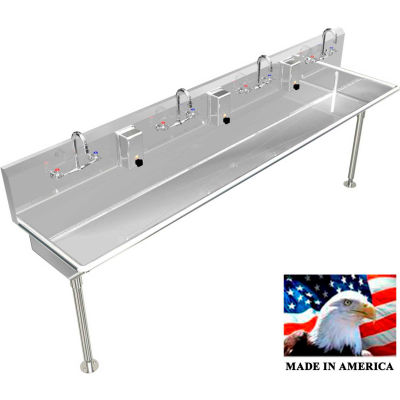 BSM Inc. Stainless Steel Sink, 4 User w/Manual Faucets, Straight Legs 84" L X 20" W X 8" D