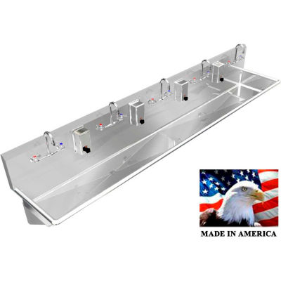 BSM Inc. Stainless Steel Sink, 5 Stations w/Manual Faucets 120" L X 20" W X 8" D