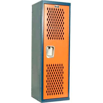 Hallowell HTL151548-1JH Home Team Locker, 1 Wide Unassembled, 15x15x48, Dark Blue Body / Orange Door
