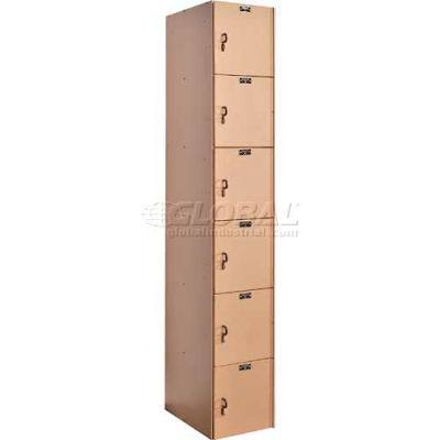 Hallowell HPL1282-6A-TE AquaMax Plastic Locker, Six Tier, 1 Wide, 12x18x12, Taupe Body & Doors