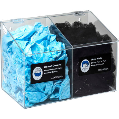 Horizon Mfg. 2-Compartment Clear Hair Net/Beard Cover/Shoe Cover/Arm Protector Dispenser