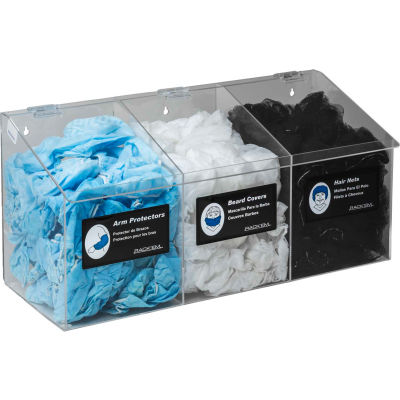 Horizon Mfg. 3-Compartment Clear Hair Net/Beard Cover/Shoe Cover/Arm Protector Dispenser