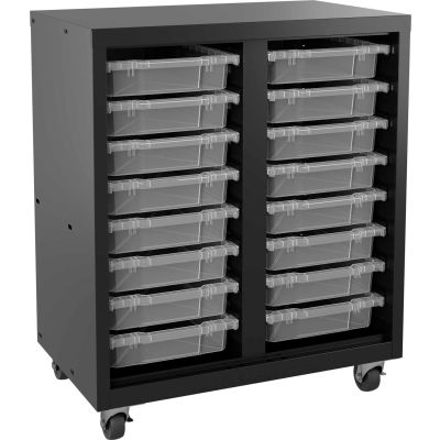 Hirsh Industries® Mobile Bin Tower Black 22602 with 16 Clear Bins - 30" x 18" x 36"