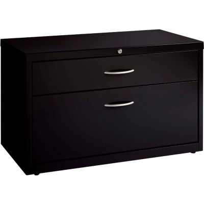 Interion® 36" Low Credenza with File Cabinet - Black