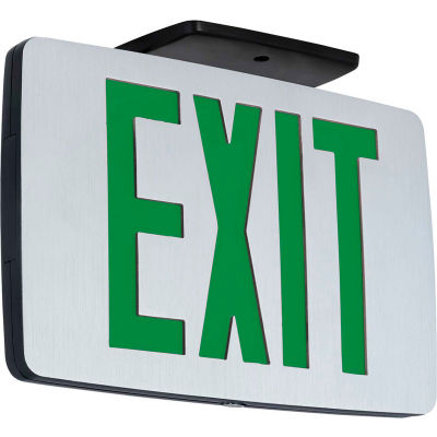 Hubbell Lighting Brushed Single-Face LED Die-Cast Thin Exit Sign W/ Battery, Black W/ Green Letters