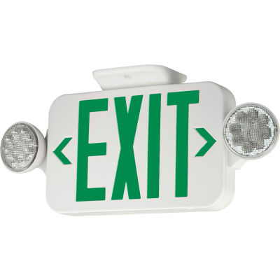Hubbell CCGRC LED Combo Exit/Emergency Unit w/ Remote Capacity, Green Letters, White, Ni-Cad Battery