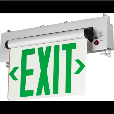 Hubbell CELR2GNE LED Edge-Lit Exit, Double-Face, Green Letters, Recessed Mount, w/ Battery Back-up