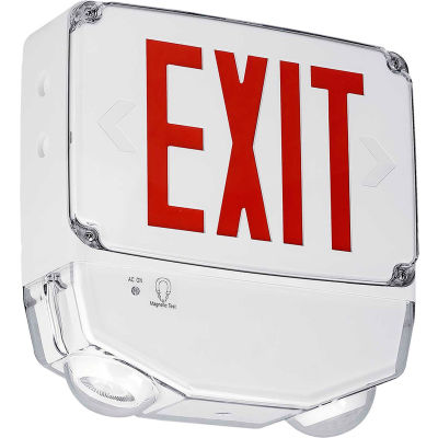 Hubbell CWC1RW LED Combo Exit/Emergency Light, Wet Location, Red Letters, White, Single Face