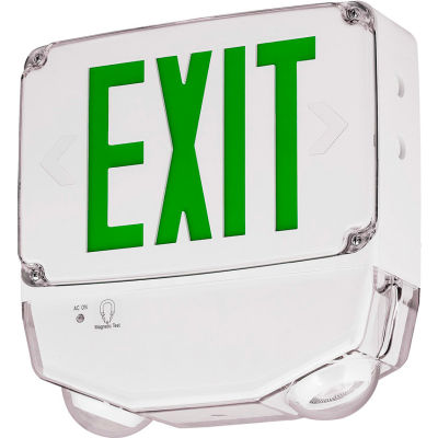 Hubbell CWC2GW LED Combo Exit/Emergency Light, Wet Location, Green Letters, White, Dual Face