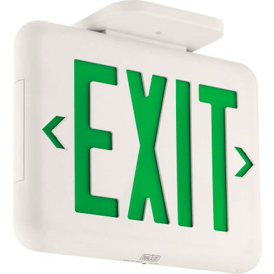 Hubbell EVEUGWEI Compact Arch. LED Exit, White w/ Green Letters, w/Battery Back-up, Self-Diagostics