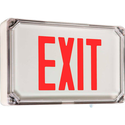 Hubbell 93093122 Die Cast Alum. Wet Listed Emer. Exit, White w/ Red Letters, Single Face, w/Battery