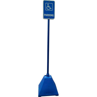 Ideal Shield® Pyramid Sign Base with 98"H Post, Blue, 22"W x 22"D x 22"H Base