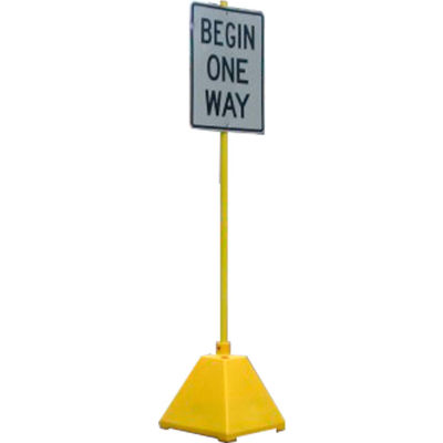 Ideal Shield® Pyramid Sign Base with 98"H Post, Yellow, 22"W x 22"D x 22"H Base