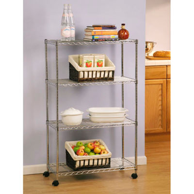 4-Tier UltraZinc Mobile Shelving - Steel - 30"L x 14"W x 49-1/2"H - Chrome