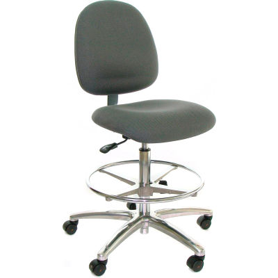 ESD Stool with Footrest - Mid-Back - Fabric - Black - Aluminum Base