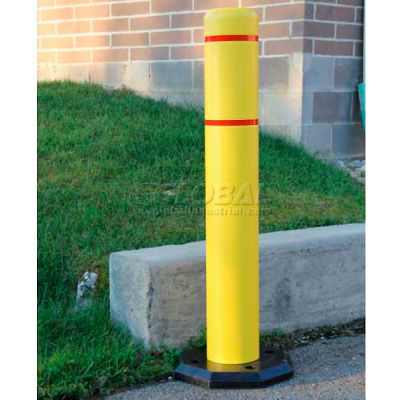 Innoplast BollardGard Anywhere with 25 lb. Rubber Base, Yellow/White Tape, 4" x 52", BGAW452YW