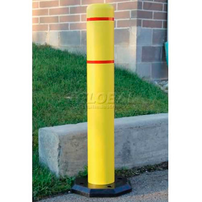 Innoplast BollardGard Anywhere with 25 lb. Rubber Base, Yellow/White Tape, 7" x 52", BGAW752YW