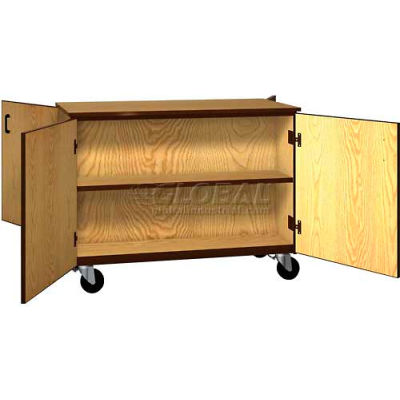 Mobile Wood Double-Faced Cabinet, 1 Shelf, Solid Door, 48"W x 22-1/4"D x 36"H, Natural Oak/Brown