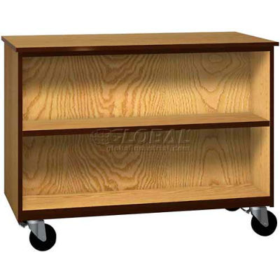 Mobile Wood Double-Faced Cabinet, 1 Shelf, Open Front, 48"W x 22-1/4"D x 36"H, Natural Oak/Brown