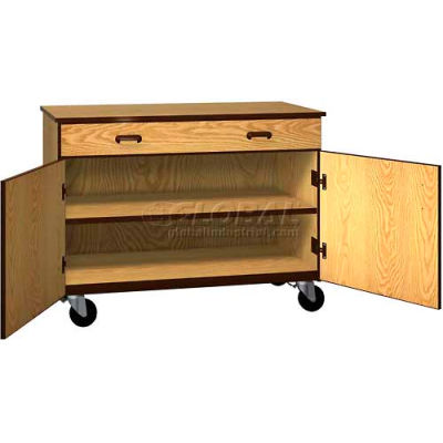 Mobile Wood Cabinet, 1 Drawer 1 Shelf, Solid Door, 48"W x 22-1/4"D x 36"H, Cactus Star/Grey